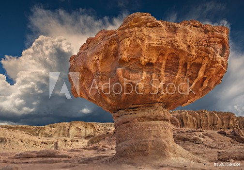 Picture of Stone mushroom is a unique geological formation from Jurassic period in Timna park that is located 25 km north of Eilat - famous resort city in Israel